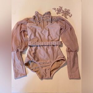 Patrick J designs dance costume solo blush puff sleeve leotard rhinestoned LC
